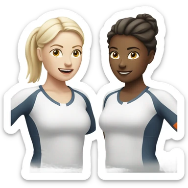 2 white skin woman in sportswear talking to eachother sticker