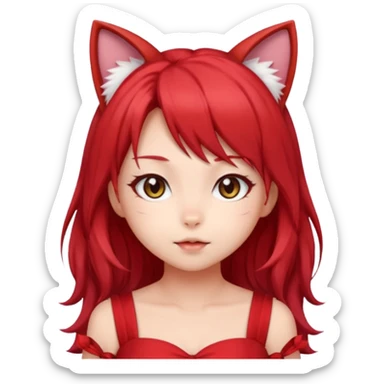 cute anime cat-girl with cat ears, red blowing hair sticker