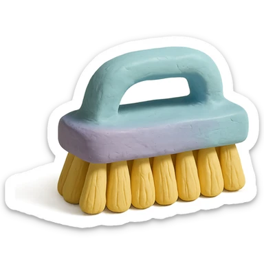 cleaning brush in claymation style, pastel colors, visible fingerprints sticker