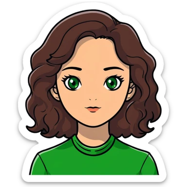 white girl with wavy dark brown hair and green eyes  sticker