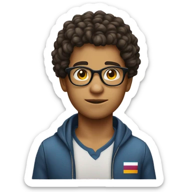 create an emoji that looks like a 15 year old boy from venezuela with  semi curly hair, a skinfade and eyeglasses sticker