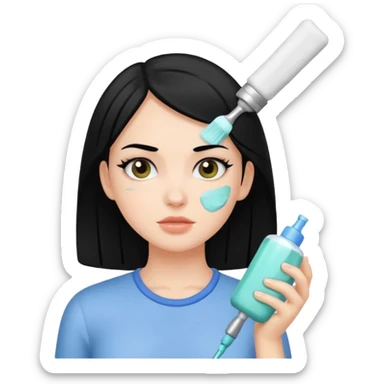 White girl with black hair getting a pore cleaning  sticker