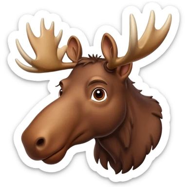 A high-resolution digital illustration of a noble moose portrait in a clean, semi-realistic style. The noble moose is shown head on sticker