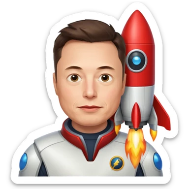 Elon Musk with a rocket apple style emoji sticker