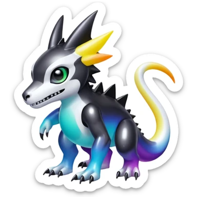 white blacks colorful gradient shiny glossy Fakémon-Digimon-creature-hybrid (full body) sticker