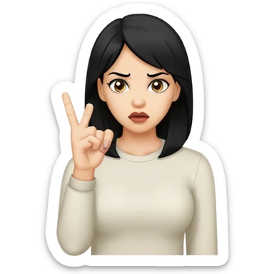 Light skin woman with black hair throwing up the middle finger looking suspicious  sticker