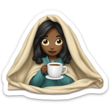 girl with black hair inside a blanket sipping coffee sticker