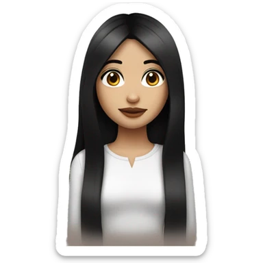 a girl with fair skin and straight long black hair, brown eyes, eyelashes, plump lips sticker