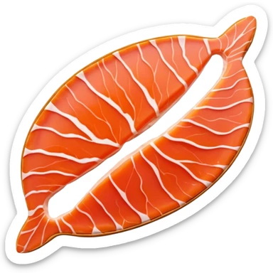 smoked salmon slice, thin, smooth translucent, rich orange-pink, irregular natural edges, delicate white marbling, slight folds, soft melt-in-the-mouth, no plate, lemon, or garnish, soft lighting, emoji scale sticker