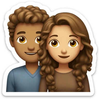 Girl with long straight brown hair hugging a guy with short curly brown hair sticker