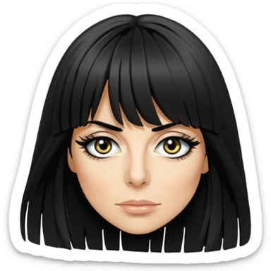 Claudia Winkleman with a thick long fringe sticker