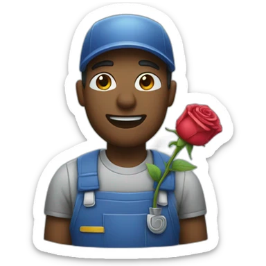 A janitor holding a rose in his mouth sticker