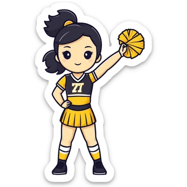 Cheerleader with black hair in black and gold uniform  sticker