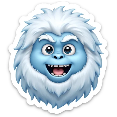 Cinematic Comical Yeti Portrait Emoji, with a cartoonishly exaggerated, fluffy figure in cool, frosty whites and icy blues, head tilted in an overly surprised expression with wide, comically sparkling eyes and a quirky, open-mouthed grin, simplified yet hilariously detailed, glowing with a soft frosty outline capturing the meme-worthy fun of a yeti in playful shock! sticker