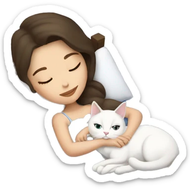 brunette Sleeping beauty girl with white kitty sticker