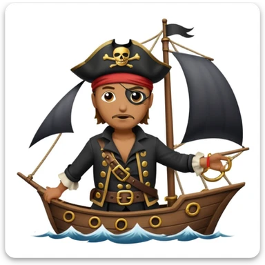 pirate with eye sailing a ship in strom sea background sticker