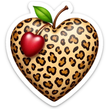 leopard print heart with cherry sticker