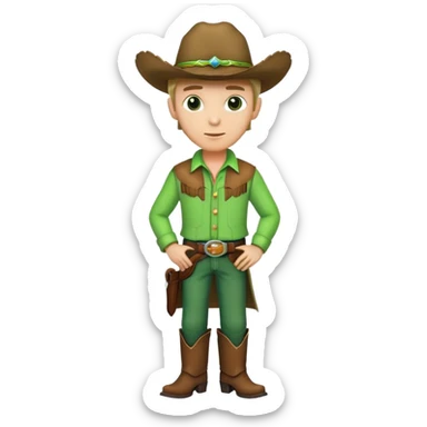 Cowboy wearing a bright green outfit and green cowboy hat, western style sticker
