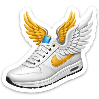 a running shoe with a wing attached to it sticker