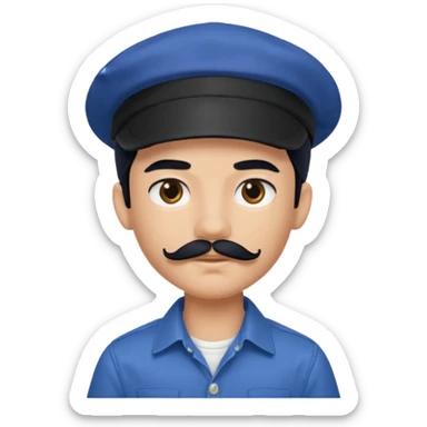 generate a fair pretty bratz boy wearing a dark blue cap and  button up shirt. Handsome

Mustache- black

hair black long sticker