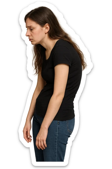 fai immagine identica ma di una donna con capelli lunghi, iperrealistico 4k, postura storta con spina dorsale storta sticker