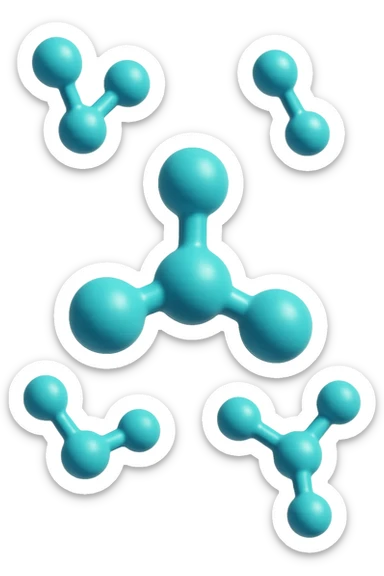 emoji 3d stile iphone di cinque molecole chimiche turchesi che fluttuano in aria 3d sticker