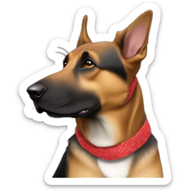65% Coonhound 35% German Shepherd mix dog wearing small plain red bandana side view left facing sticker
