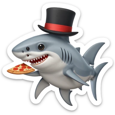 Shark with a top hat and a pizza slice  sticker