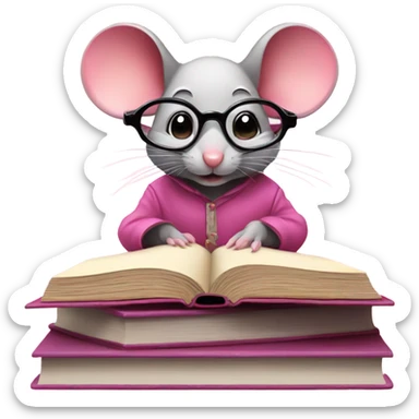 pink dressed mouse studying hard sticker