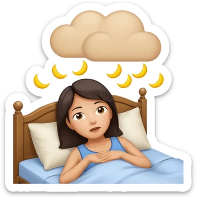 A middle-aged Asian woman lying in bed, unable to sleep sticker