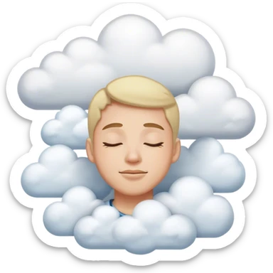 a satisfied face with his eyes closed surrended by several clouds sticker