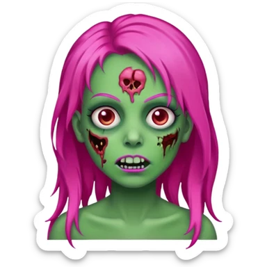 Create a zombie emoji in the style of an iPhone emoji, longo Hot pink hair sticker