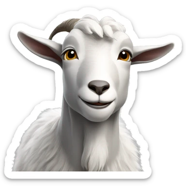a grey and white goat squinting its eyes because there strong wind coming in its face sticker