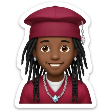 Black boy with black dreads and a burgundy Phillies hat with a diamond chain that says MOB sticker