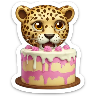Zombie leopard with a thinking cloud picturing an enormous cake sticker