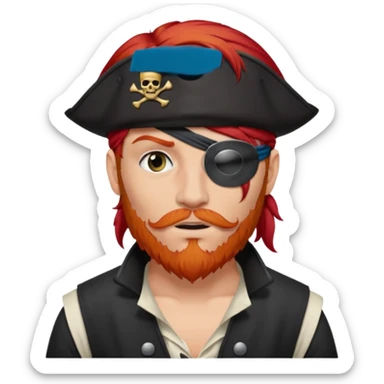 Red headed pirate wearing one eyepatch covering his eye sticker