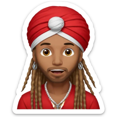 Brownskin man with long dreadlocks 
red t-shirt 
white turban 
in love eyes
his eyes mouth open  sticker