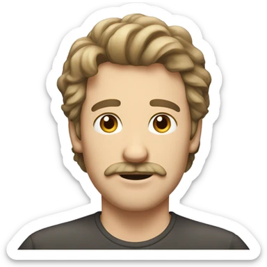 White guy with classic mustache and NO beard. Brown eyes and medium length shaggy hair.  sticker