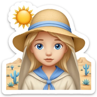 blue eyed desert girl child with creme cloth sticker