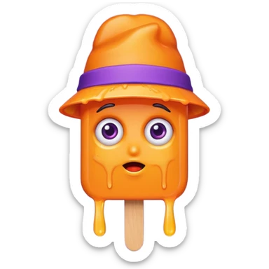 orange popsicle with eyes and purple hat sticker