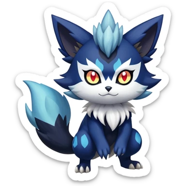 Shiny Evil mExotic Badass Colorful Ethereal Royal Mysterious Gothic Meowstic-Zorua-Litten-Noibat-Pokémon-Fakémon-hybrid-creature (full body) with random pattern-markings sticker