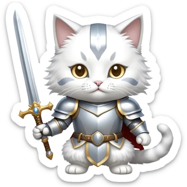 cat dressed as a paladin with shining armor and a holy sword sticker