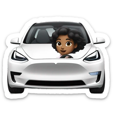 Girl with black hair driving a Tesla model y sticker