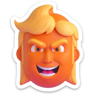 Donald Trump emoji, exaggerated big orange face, evil expression sticker