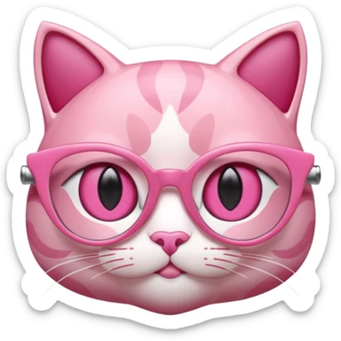 A 3D cartoon rose-pink cat-eye spectacle with glossy curved frames and soft reflections, feminine Memoji-style rendering. sticker