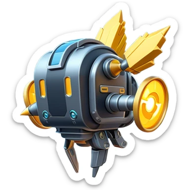 Clash of Clans aesthetic: Cinematic Playful 3D Isometric Jetpack Emoji, rendered in a 3D vector-style similar to standard emojis with minimal shading and bold, simplified shapes. A compact, distinct form with signature details, softly glowing with a futuristic sci-fi warfare charm. Simplified yet unmistakably iconic, highly detailed and consistent, glowing with a soft radiance and high shine. Stylized with a touch of high-tech brilliance and a soft glowing outline, capturing the essence of a beloved gaming relic with a friendly, playful manner! sticker