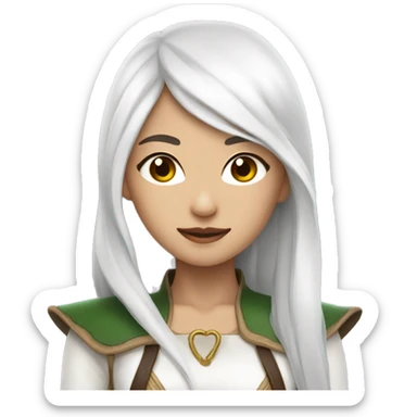Asian feminine body slim long white hair elf leather costume sticker