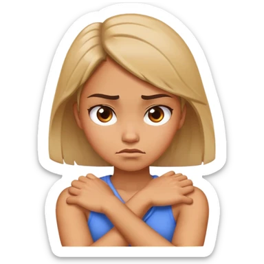girl arms crossed holding neck and looking angry sticker