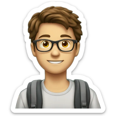 a 12-year-old boy with brown hair and glasses answers at school at the blackboard sticker