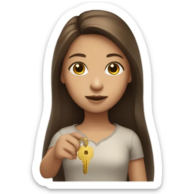 Girl with brown long hair with gold key in hand sticker